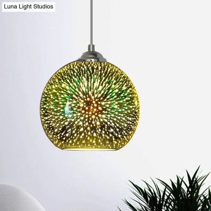 Lámpara colgante moderna con globo de cristal 3D dorado/cobre - 1 cabezal - Lámpara de comedor - 8"/10" de ancho