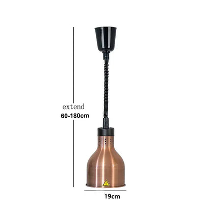 Copper heat lamp pendant light with black flexible gooseneck and adjustable height 250w electric heat for kitchen use