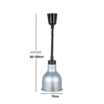 Silver metallic industrial heat lamp with black gooseneck and adjustable height 60-180cm for 250w electric heat pendant light
