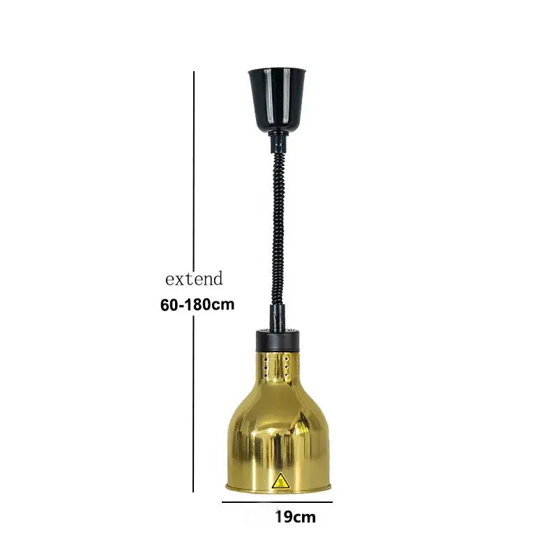 Modern gold and copper bell 250w electric heat lamp pendant light with black flexible gooseneck and adjustable height
