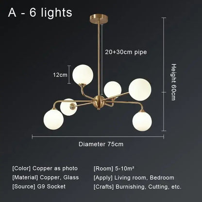 Modern gold copper ceiling chandelier with six white glass globes decorbites copper ceiling lighting for living room