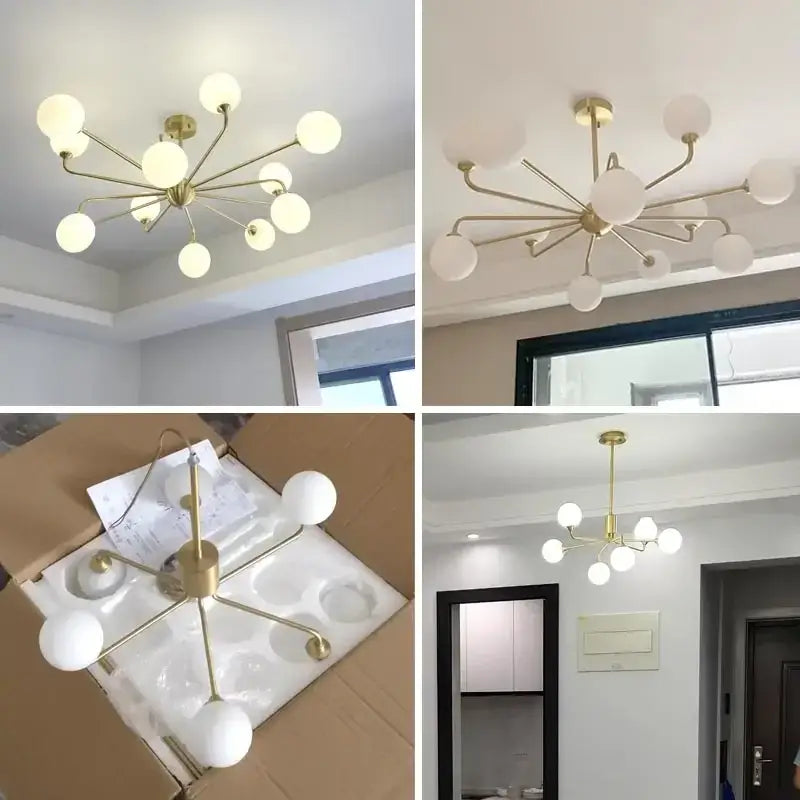 Modern gold copper ceiling chandelier with frosted glass globes by decorbites copper ceiling for living room decor