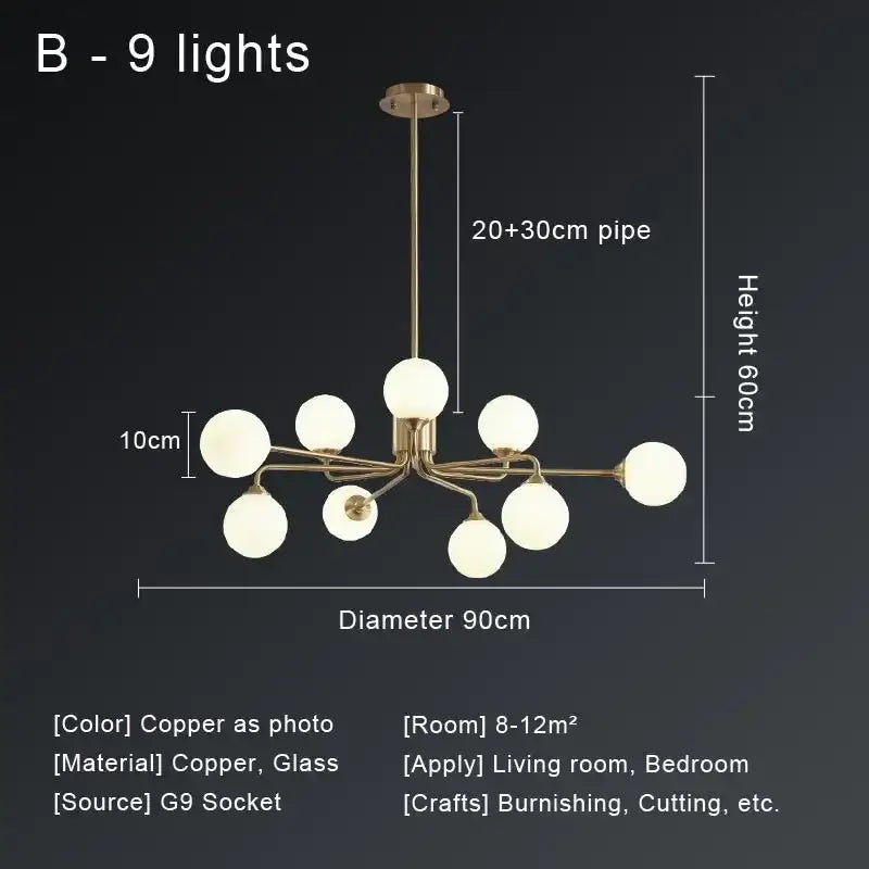 Modern gold copper ceiling chandelier with nine frosted glass globes for living room decorbites copper ceiling lighting