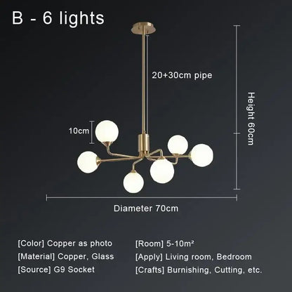 Modern gold copper ceiling chandelier with six frosted glass globe lights for elegant decorbites copper ceiling decor