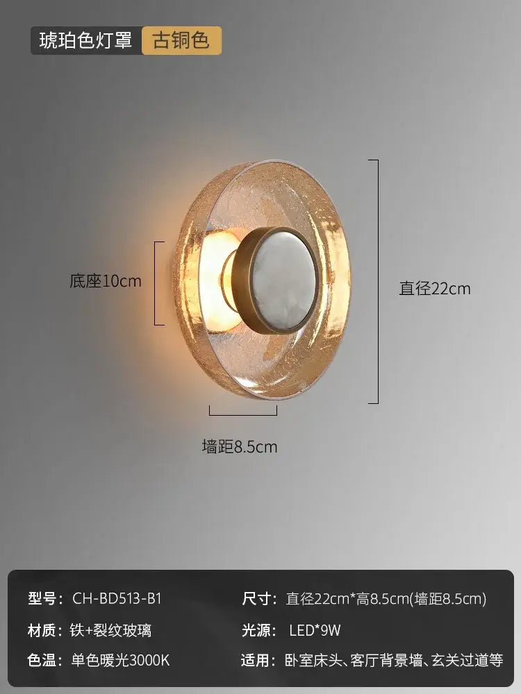 Modern gold wall lamp with cracked glass cracked glass decorbites featuring iron and antique amber design