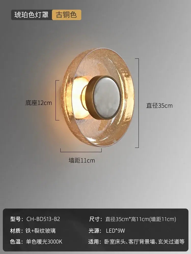 Modern gold cracked glass wall lamp with amber sconce light and vintage copper finish decorbites cracked glass style