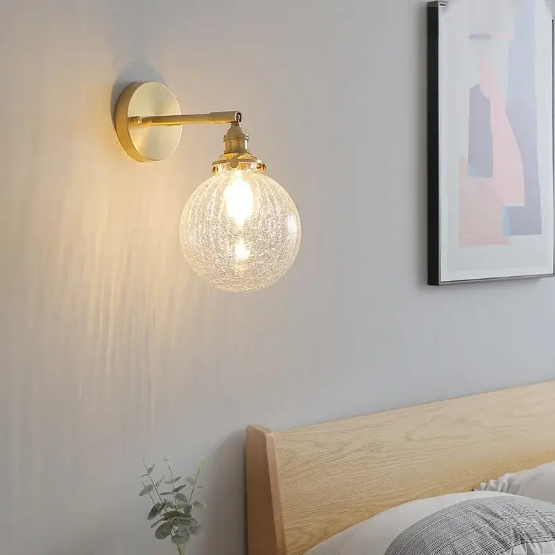 Modern gold wall lights with crackled glass spherical shade led wall lights for bedroom decorbites led wall illumination