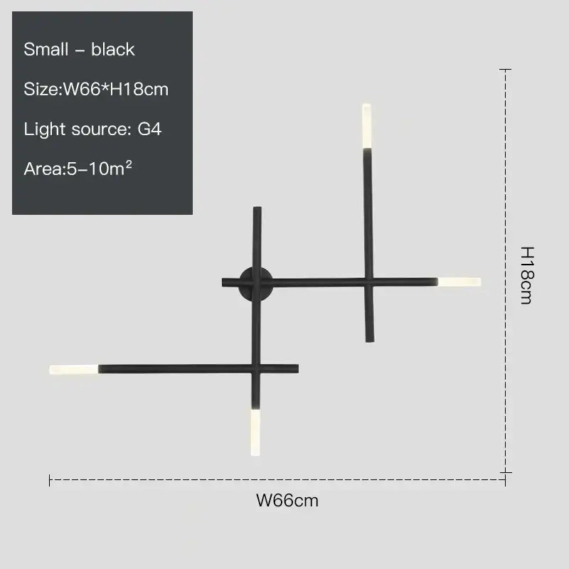 Black modern wall lamp with four slender arms and frosted g4 lights for decorbites cross-shaped wall lamp design