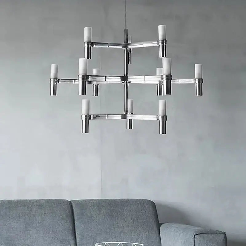 Modern gold decorbites crown major chandelier with chrome frame and frosted glass shades for foyer lighting