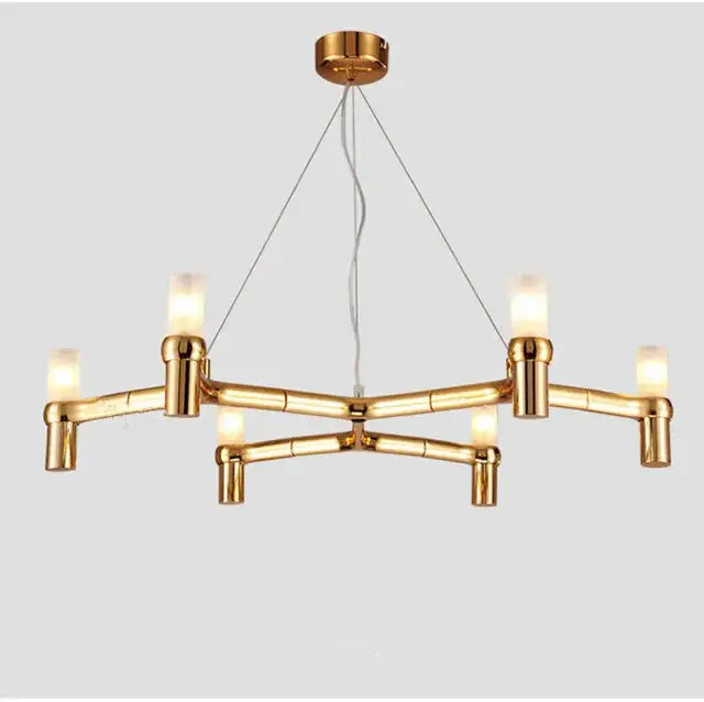 Modern gold crown major chandelier with bamboo-inspired design and frosted glass shades by decorbites crown major