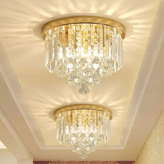 DecorBites™ DecorBites™ Modern Gold Crystal 4-Light Flush Mount Ceiling Fixture for Hallways