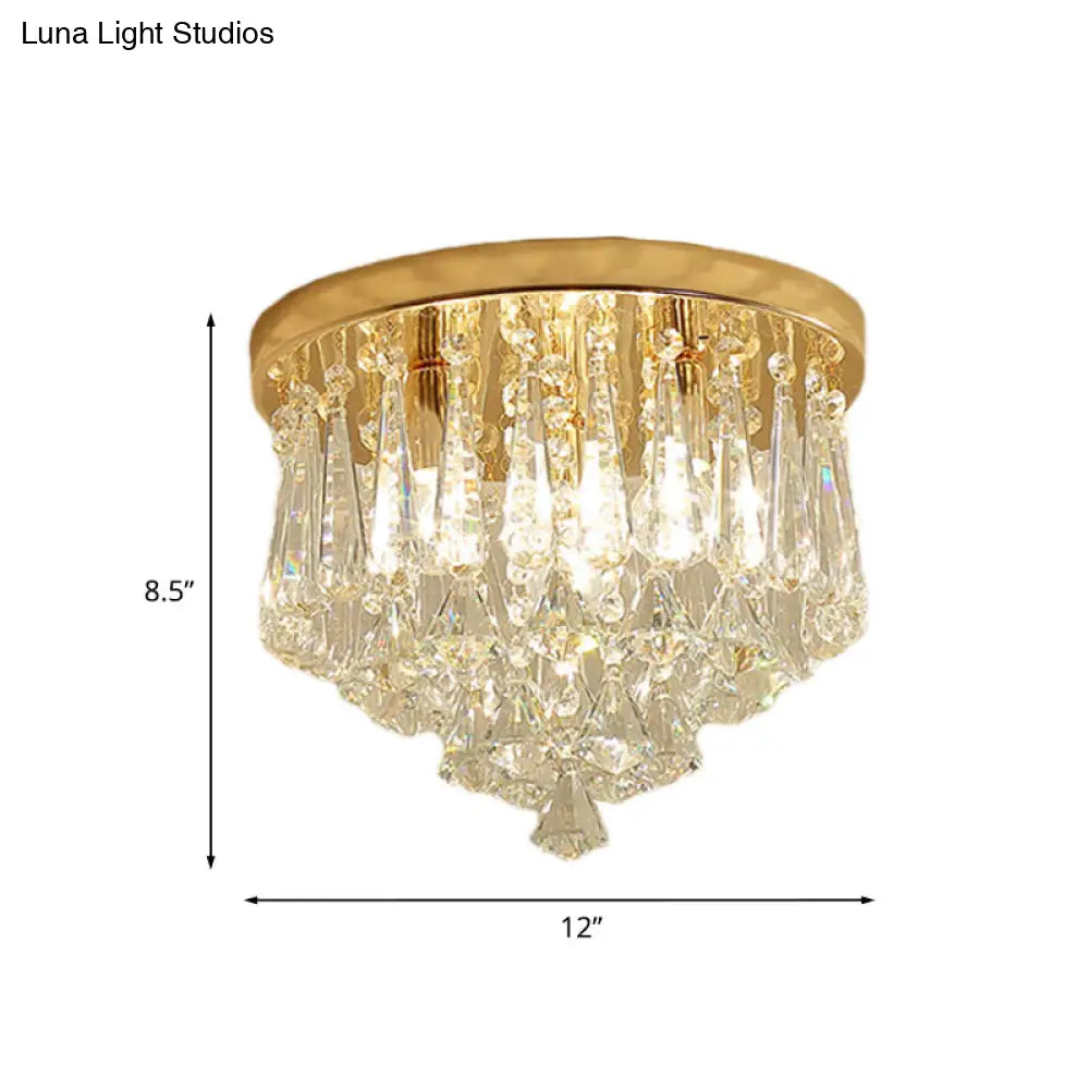 DecorBites™ DecorBites™ Modern Gold Crystal 4-Light Flush Mount Ceiling Fixture for Hallways