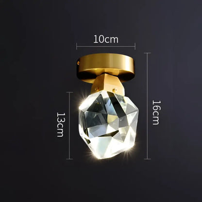 Modern gold crystal aisle ceiling light with a polished gold base and faceted glass globe for decorbites ceiling light