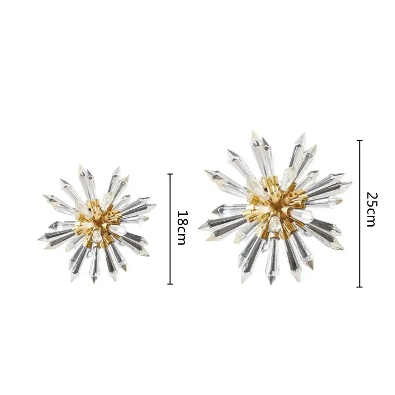 Gold-toned starburst earrings with clear and silver crystal spikes inspired by crystal ball acanthosphere decorbites home decoration