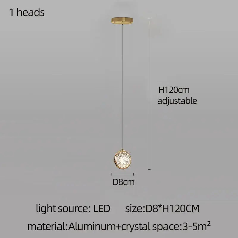Modern gold crystal ball chandelier with crystal-encrusted face aluminum frame and adjustable 120cm height pendant light
