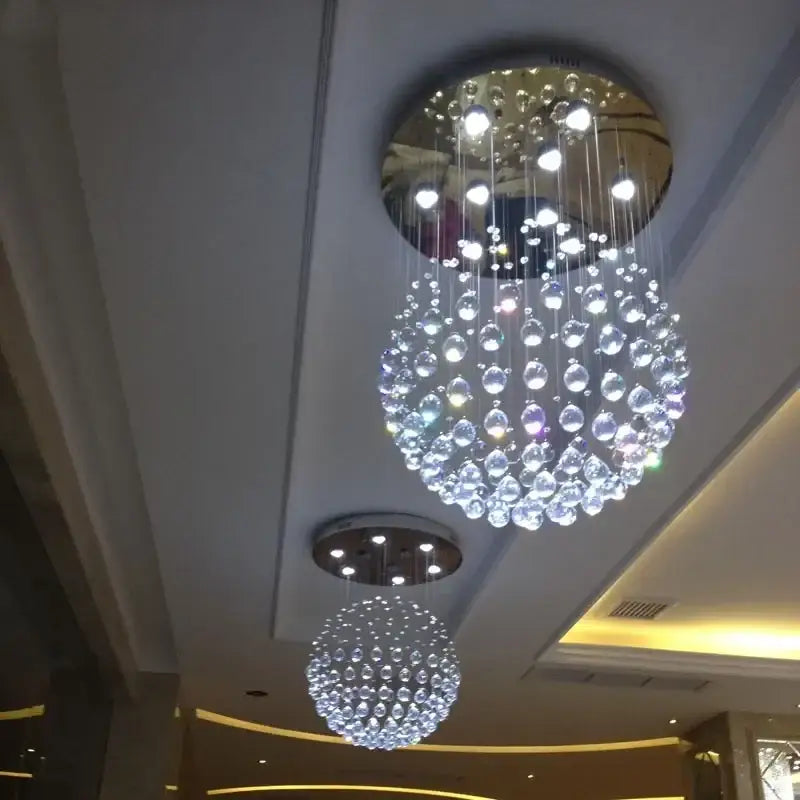 Modern gold crystal ball led ceiling chandelier with decorbites k9 crystal orbs and circular mirrored base for living room decor