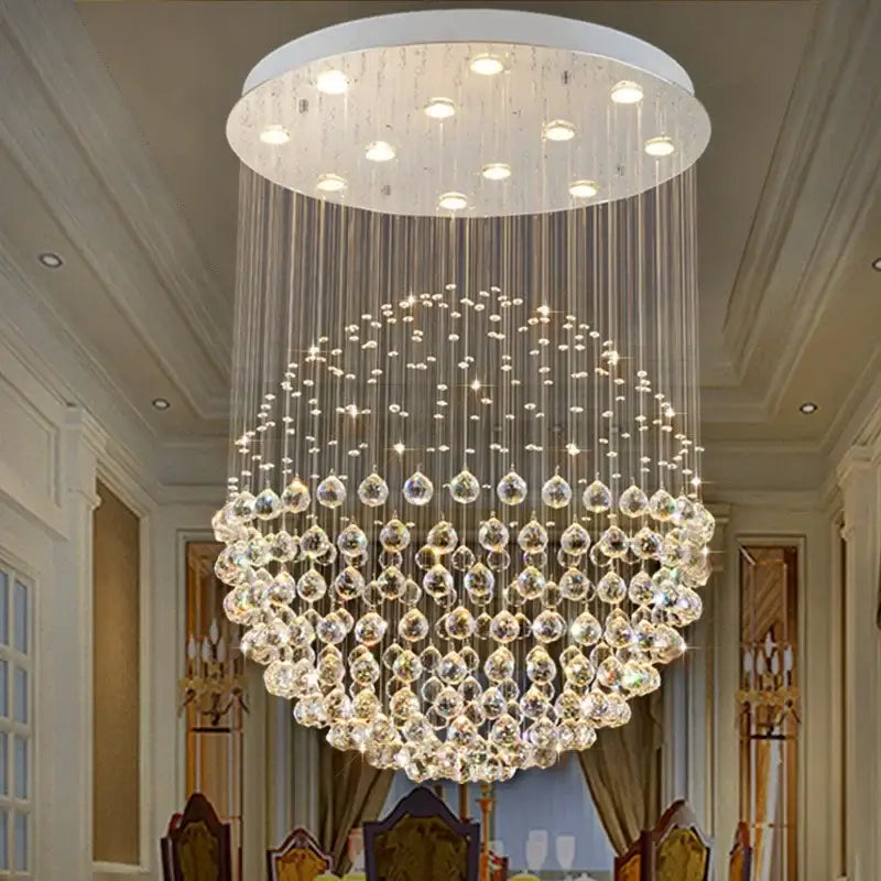 Modern gold crystal ball led ceiling chandelier with cascading decorbites k9 crystal teardrop pendants for living room decor