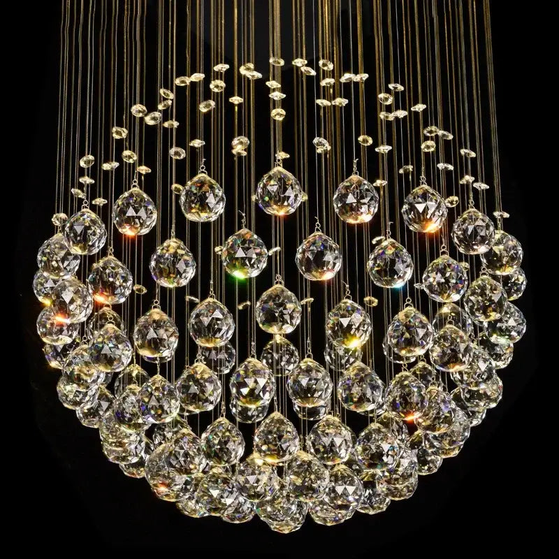 Modern gold crystal ball led ceiling chandelier with cascading decorbites k9 crystal droplets for living room decor