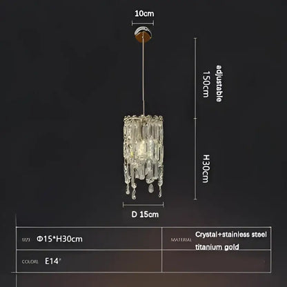 Modern gold crystal bedhead pendant light with sleek titanium gold finish and cascading clear crystals decorbites crystal bedhead