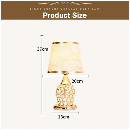 Modern gold crystal bedroom table lamp with a gold-toned faceted base and cream fabric lace shade for decorbites crystal bedroom decor