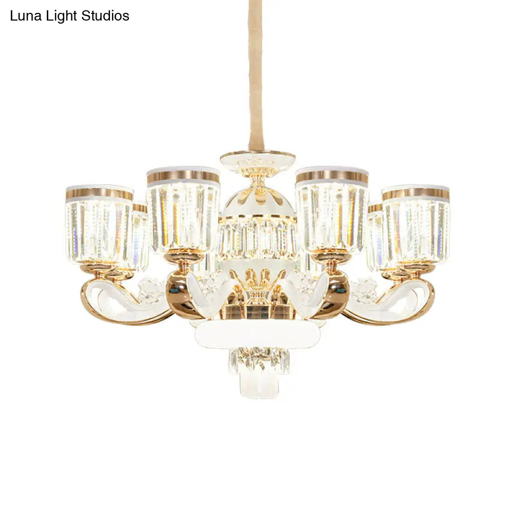 Lámpara de araña colgante moderna con bloque de cristal dorado - Diseño de campana de 6/8 cabezas