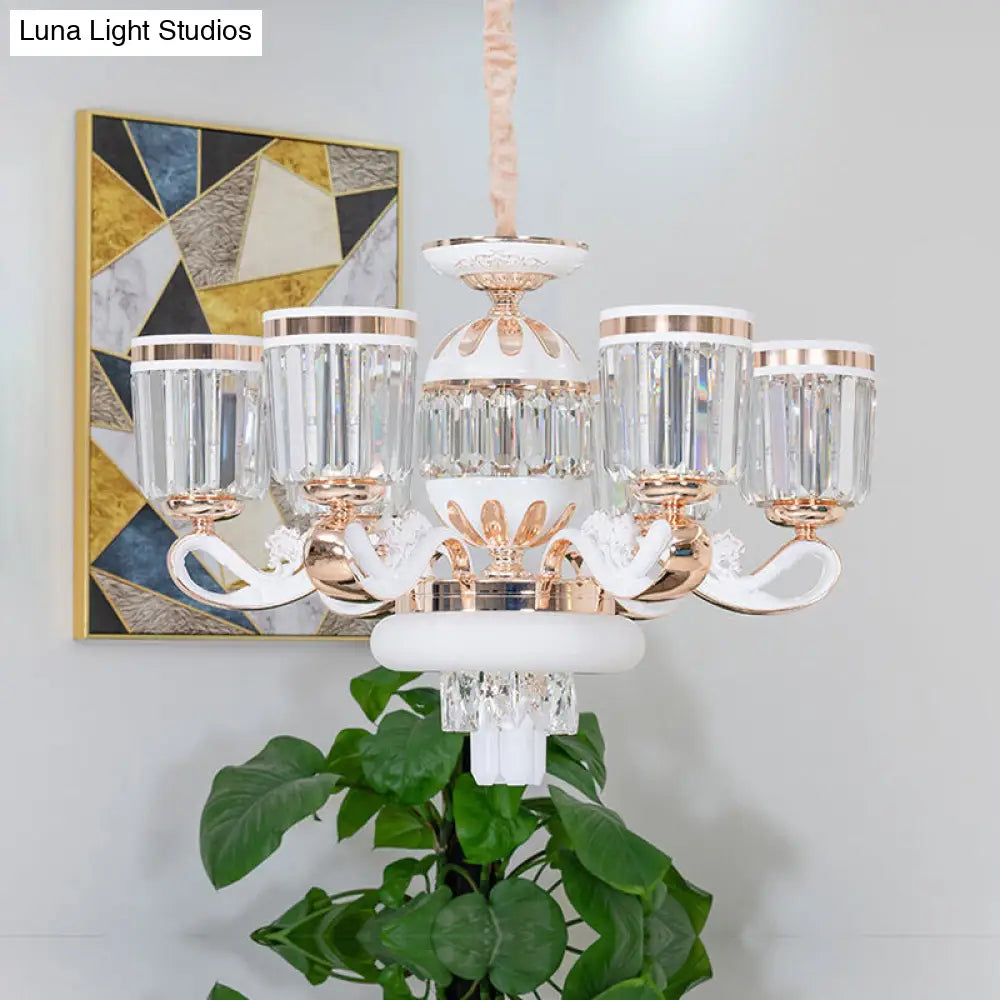 Lámpara de araña colgante moderna con bloque de cristal dorado - Diseño de campana de 6/8 cabezas