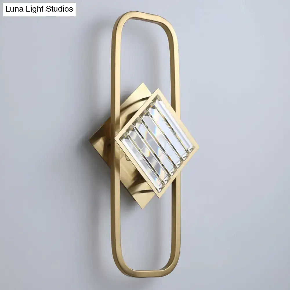 Modern gold crystal blocks wall lamp with rectangular frame and clear crystal bars for 110v-120v or 220v-240v use