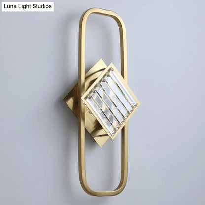 Modern gold crystal blocks wall lamp with rectangular frame and clear crystal bars for 110v-120v or 220v-240v use