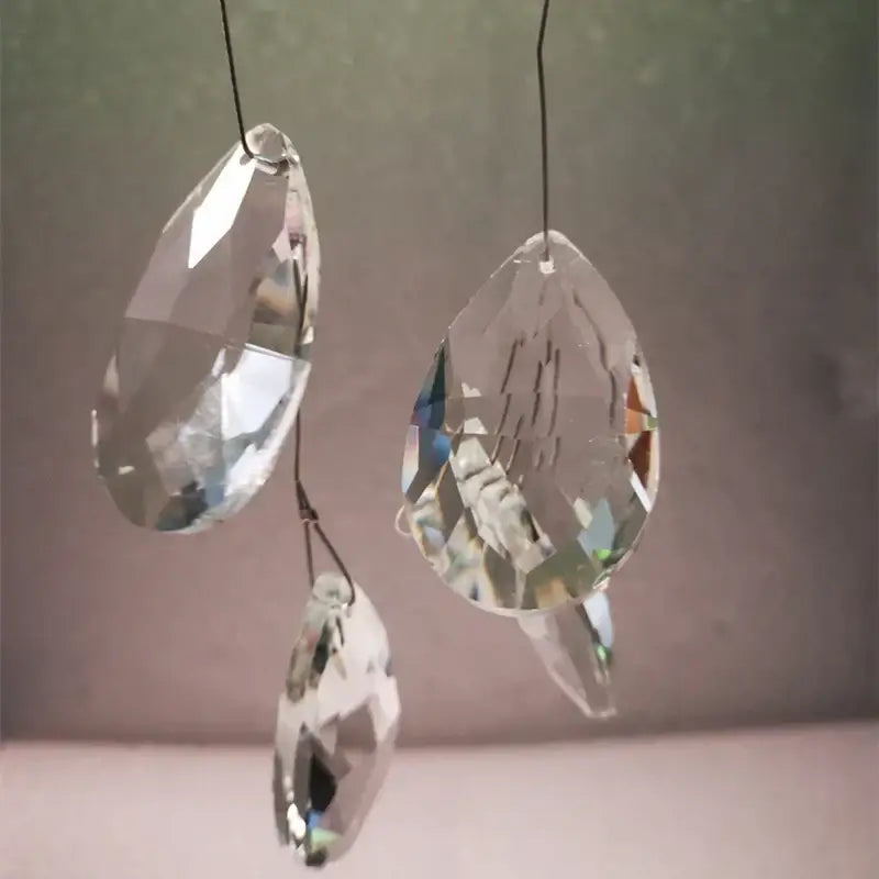 Modern gold crystal branch pendant chandelier with clear faceted crystal teardrop sun catchers on black strings