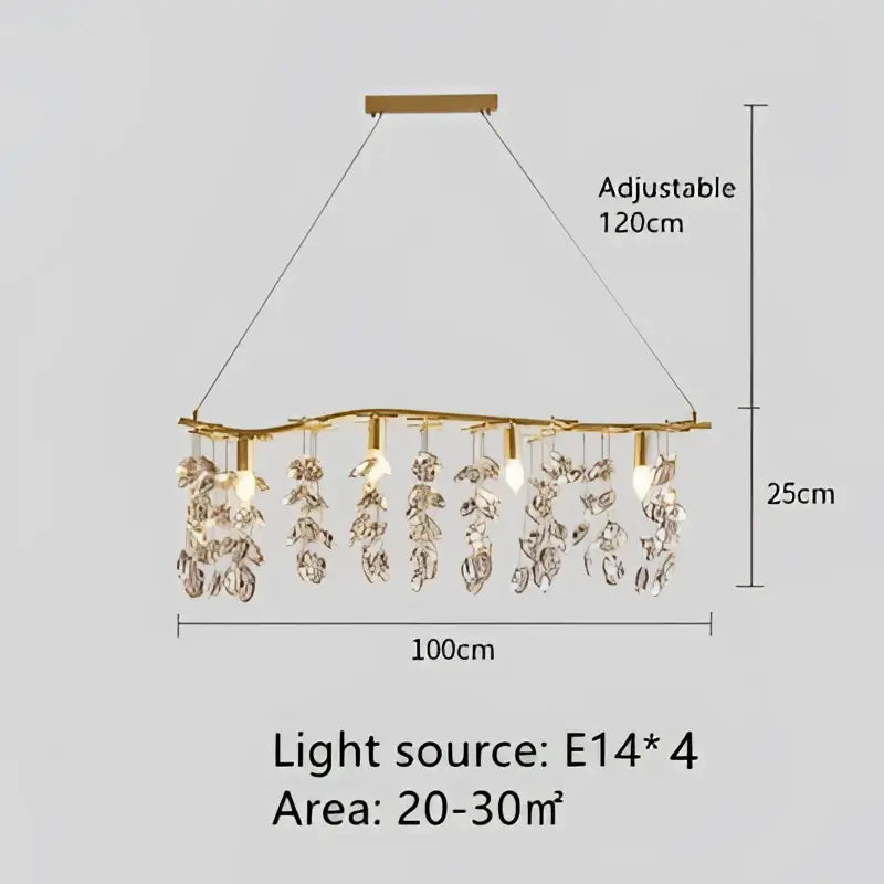 Modern gold crystal branch pendant chandelier with curved branch-like frame and dangling crystal teardrop pendants for dining room decorbites crystal branch