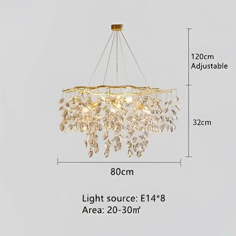 Modern gold crystal branch pendant chandelier with cascading crystal droplets and adjustable height of 120cm for dining room decorbites crystal branch