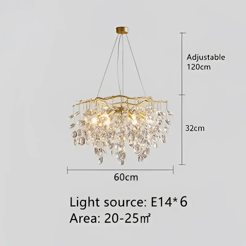 Modern gold crystal branch pendant chandelier with cascading crystal droplets and adjustable hanging chains for dining room decorbites crystal branch