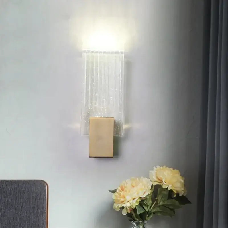Modern gold crystal brass led wall lamp with translucent textured glass shade for luxury living room decorbites wall lamp