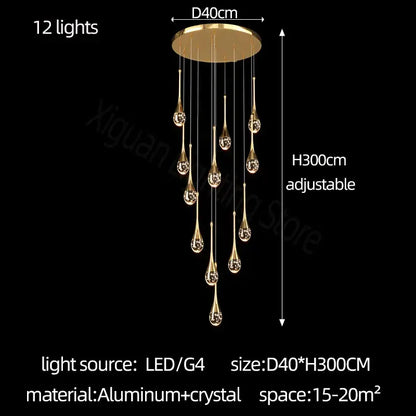 Modern gold crystal bubble chandelier with 12 teardrop-shaped crystal pendants on aluminum base for dining room decorbites crystal bubble