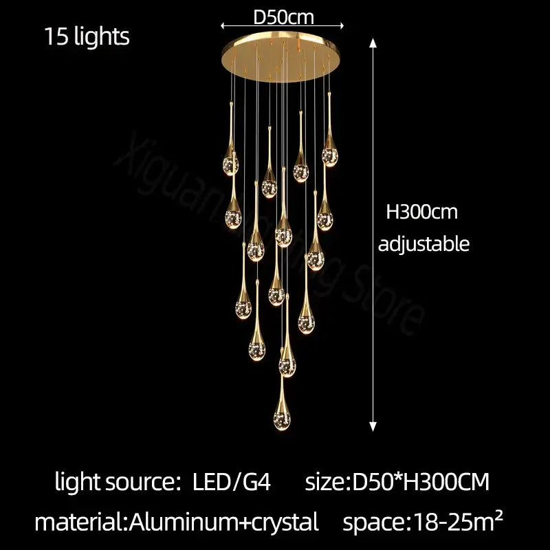 Modern gold crystal bubble chandelier with 15 teardrop crystal pendants on aluminum base for dining room decorbites crystal bubble