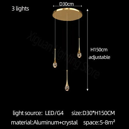 Modern gold crystal bubble chandelier with three teardrop-shaped crystal lights and aluminum ceiling plate by decorbites crystal bubble