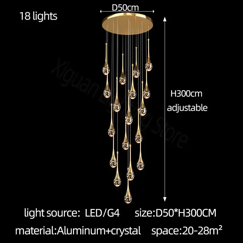 Modern gold crystal bubble chandelier with 18 teardrop-shaped crystal pendants on aluminum base for dining room decorbites crystal bubble