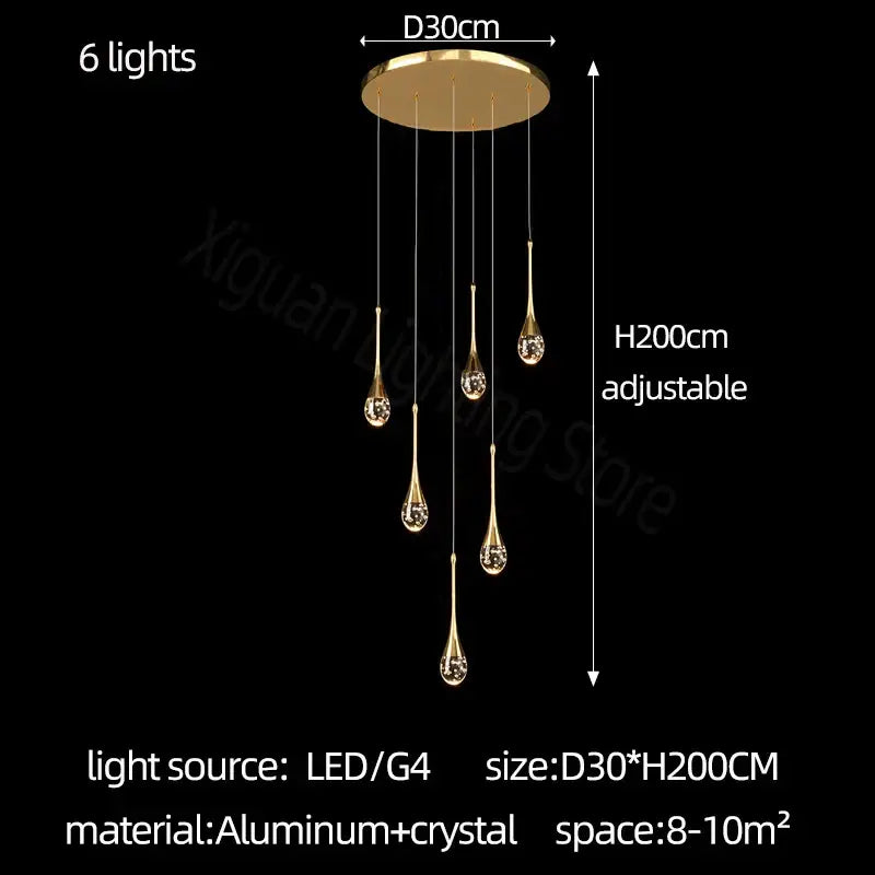 Modern gold crystal bubble chandelier featuring six teardrop crystal lights on aluminum base for dining room decorbites crystal bubble
