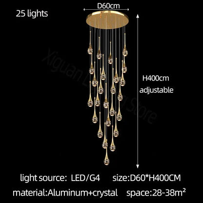 Modern gold crystal bubble chandelier with 25 teardrop crystal pendants on aluminum ceiling mount by decorbites crystal bubble