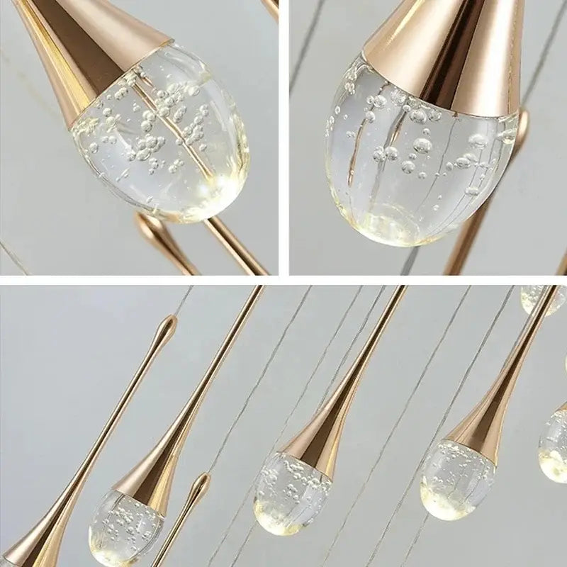 Modern gold crystal bubble chandelier featuring gold-toned teardrop pendant lights with clear glass globes decorbites crystal bubble