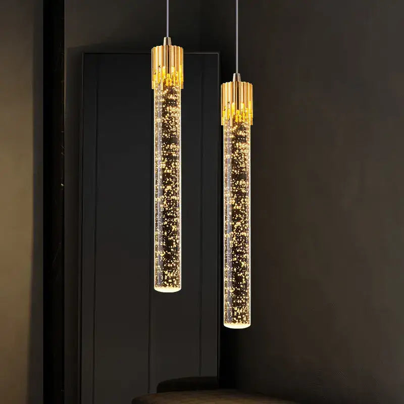 Two elegant gold-toned crystal bubble pendant lights with sparkling led effects for modern dining room decorbites chandelier