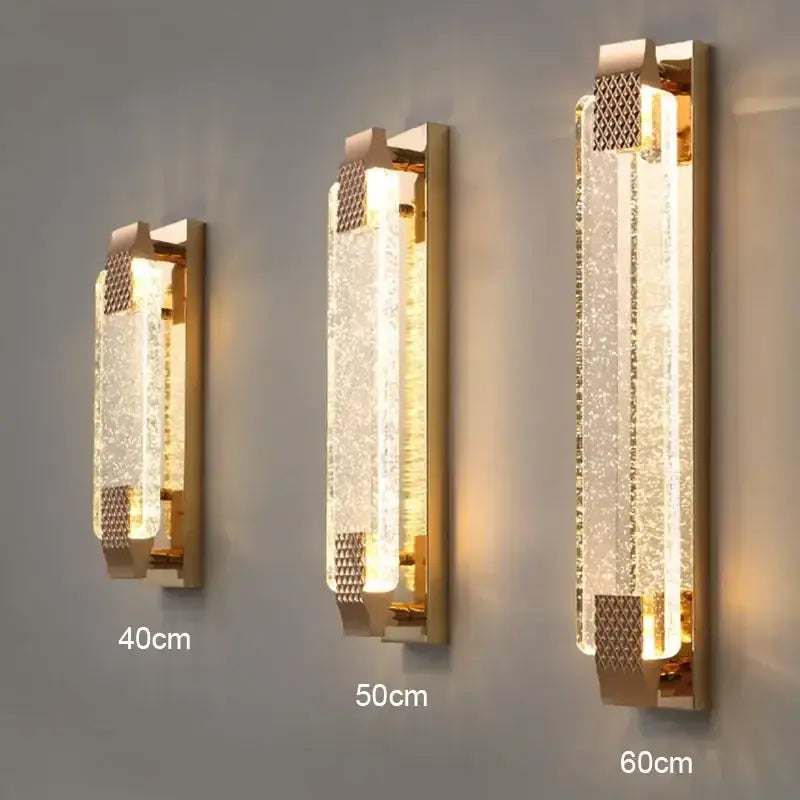Modern gold crystal bubble wall lights with textured crystal panels and illuminated inner lighting for living room decorbites wall lights