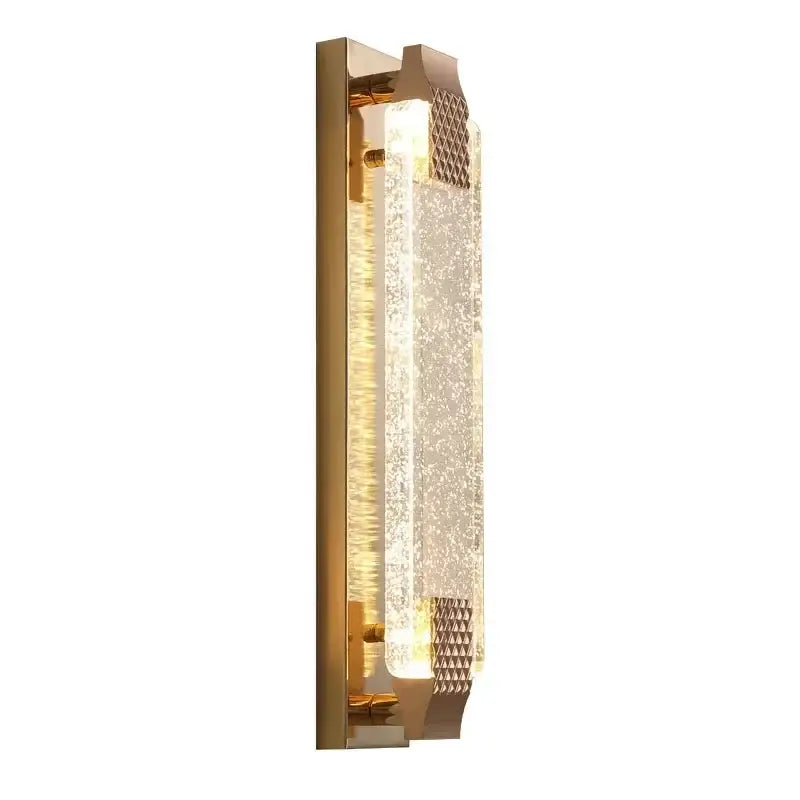 Modern gold crystal bubble wall light with textured translucent crystal panel diffusing warm light for living room decorbites