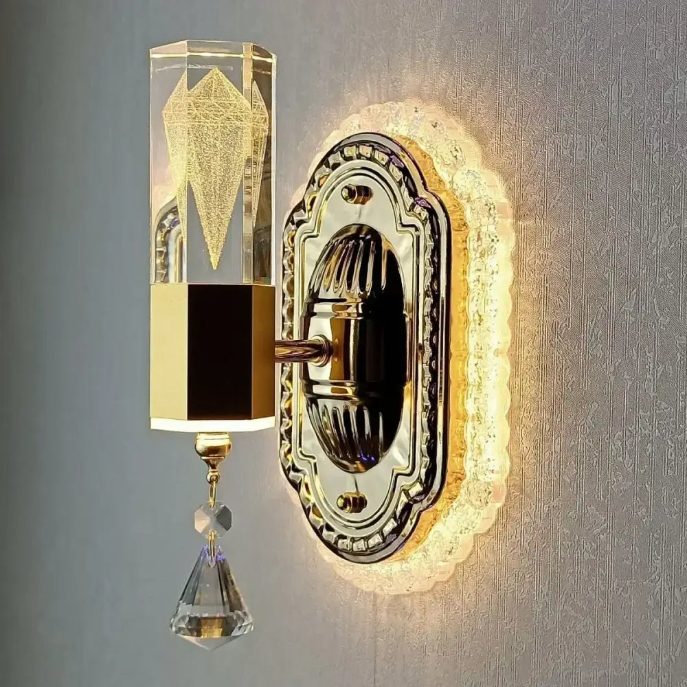 Modern gold wall light with carved flower design crystal faceted geometric decorbites carved flower wall sconce