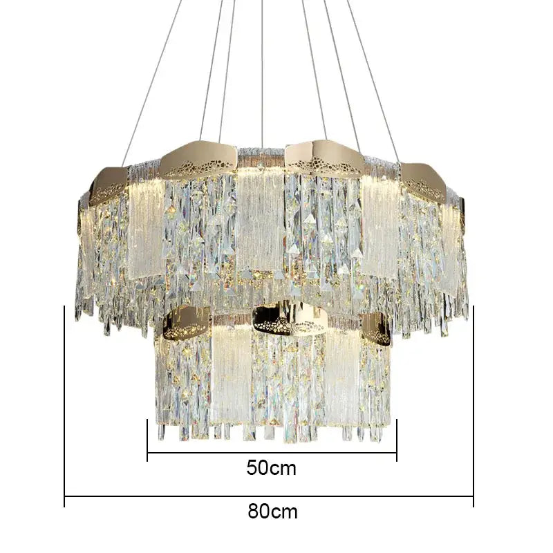 Modern gold crystal ceiling chandelier with cascading clear strands and metallic accents for dining room decorbites crystal ceiling