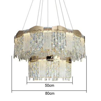 Modern gold crystal ceiling chandelier with cascading clear strands and metallic accents for dining room decorbites crystal ceiling