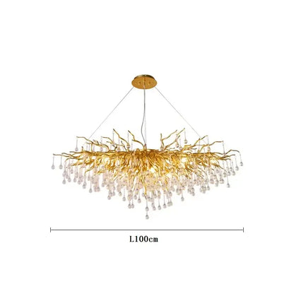 Modern gold crystal ceiling chandelier with intricate branch design and dangling crystal droplets decorbites crystal ceiling