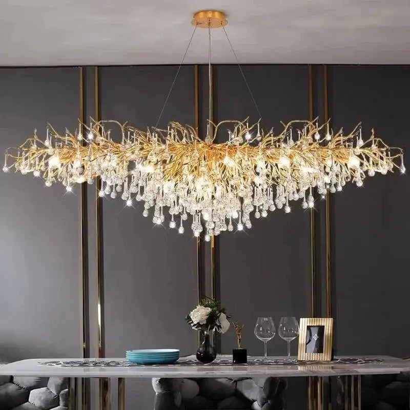 Modern gold crystal ceiling chandelier with intricate branch design and cascading crystals for living room decorbites crystal ceiling