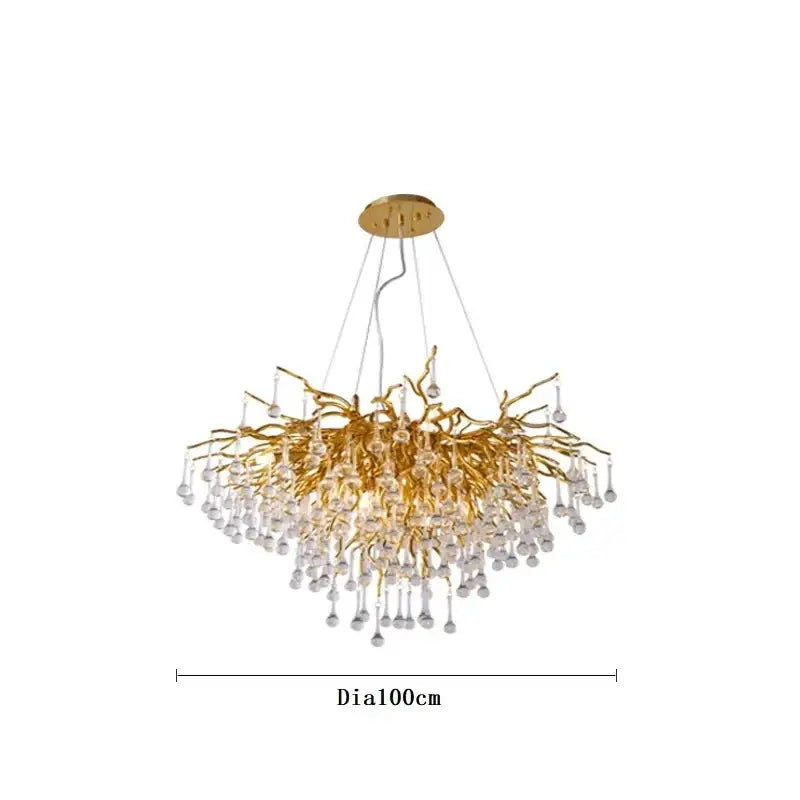 Modern gold crystal ceiling chandelier with branch design and clear crystal droplets for decorbites crystal ceiling decor