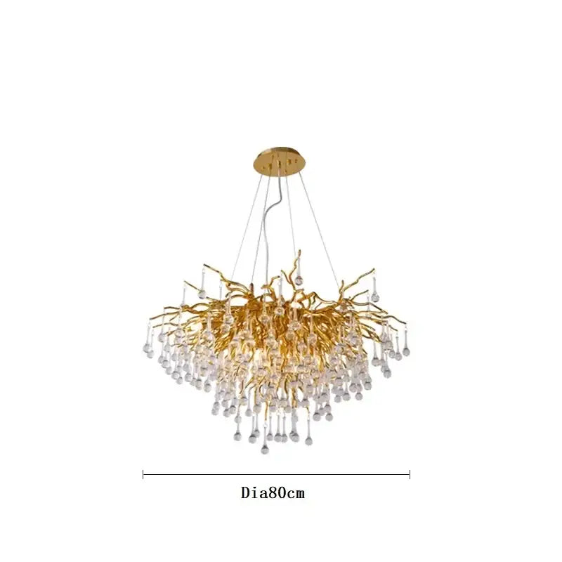 Modern gold crystal ceiling chandelier with intricate branch design and clear crystal droplets for decorbites crystal ceiling decor